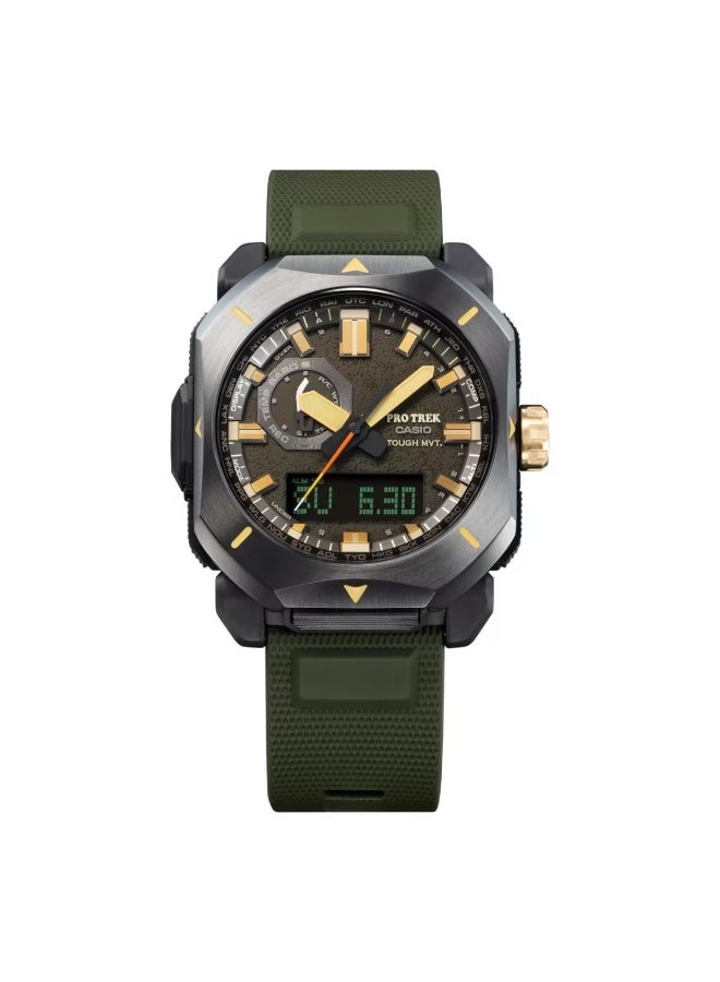 كاسيو Pro Trek Solar Analog-Digital Men’s Watch PRW-6900Y-3PR, 49.6 mm Green Dial, Green Resin Band, 100 m WR - Image 3